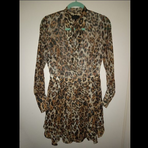 Intermix Tilley Leopard Silk Chiffon Mini Dress S - Picture 2 of 5